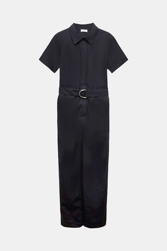 Popelínový overal se širokými nohavicemi a opaskem, BLACK, detail image number 5