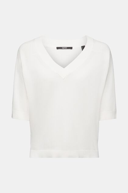 Pletený svetřík s krátkým rukávem, OFF WHITE, overview
