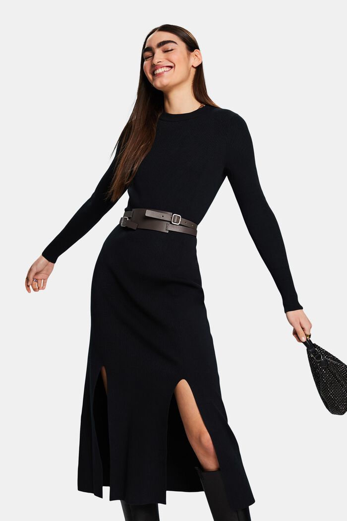Midi šaty z žebrové pleteniny, BLACK, detail image number 0