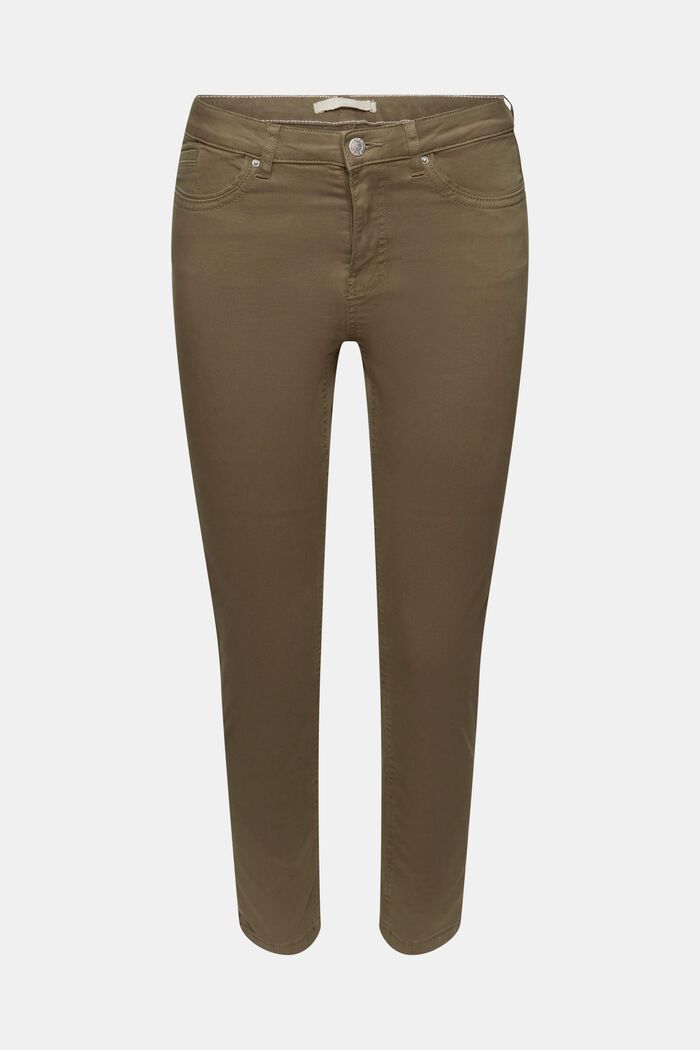 Strečové kalhoty, střední pas, zkrácené nohavice, KHAKI GREEN, detail image number 7