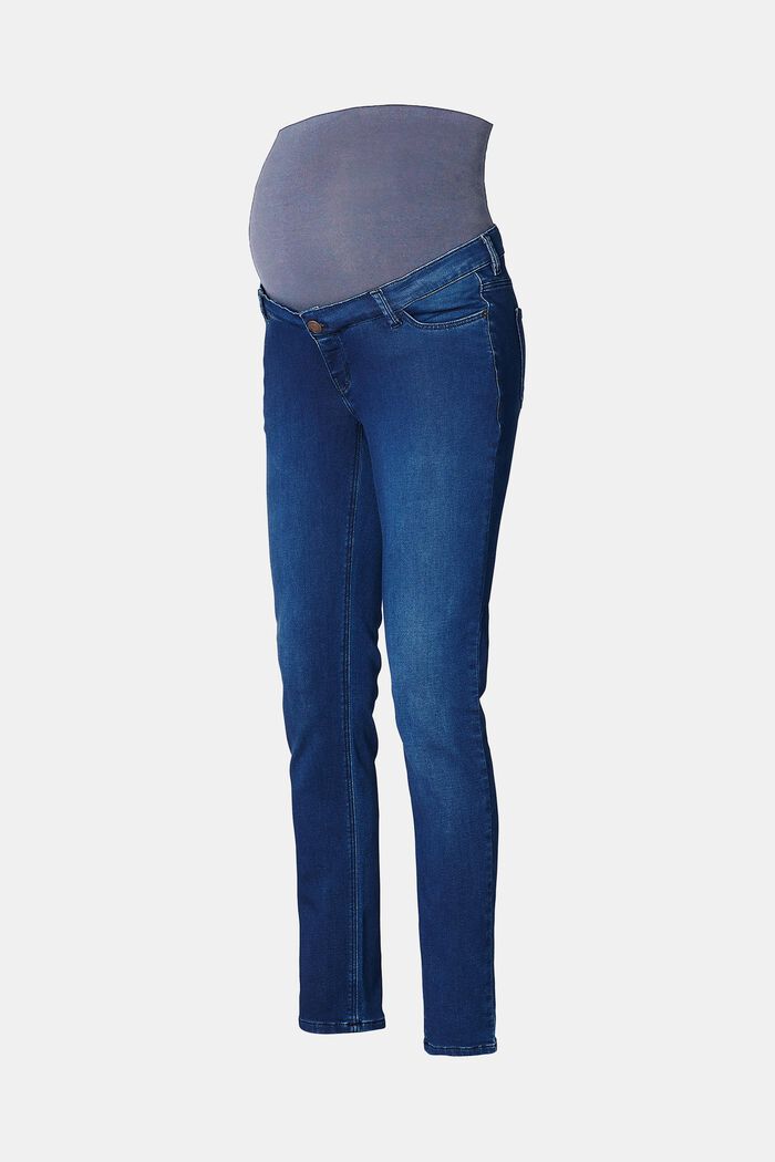 Strečové džíny s pásem nad bříško, DARK WASHED BLUE, detail image number 0