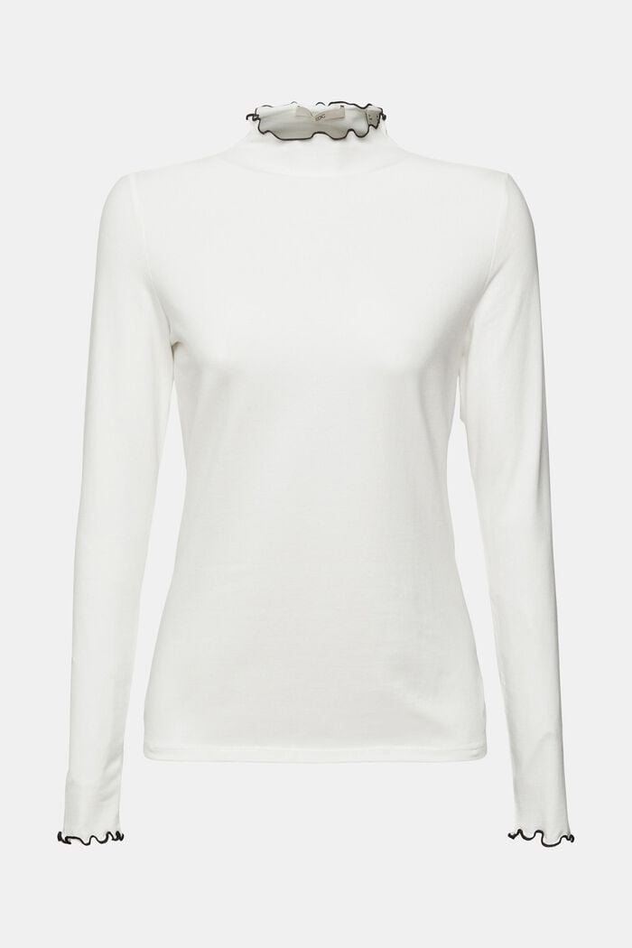 Tričko s dlouhým rukávem z bavlny se strečem, OFF WHITE, overview