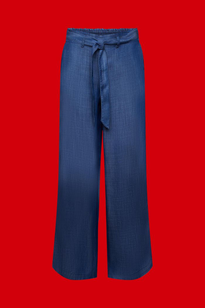 Kalhoty se širokými nohavicemi a vázačkou v pase, BLUE DARK WASHED, detail image number 7