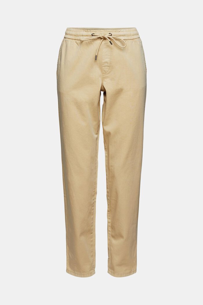 Kalhoty se stahovací šňůrkou v pase, z bavlna pima, SAND, detail image number 2