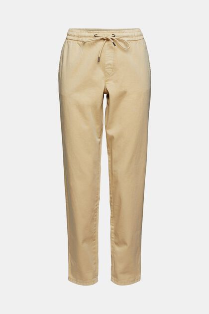 Kalhoty se stahovací šňůrkou v pase, z bavlna pima, SAND, overview