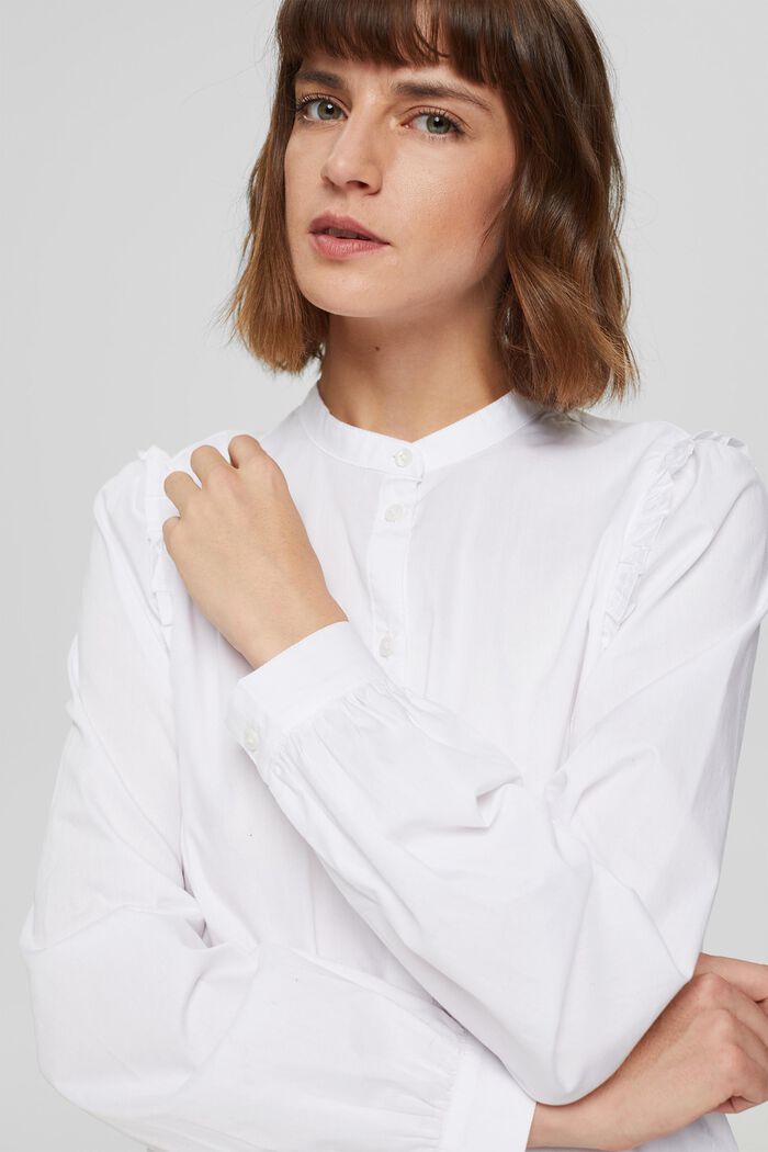 Košilová halenka s rýšky, ze 100% bavlny, WHITE, detail image number 0