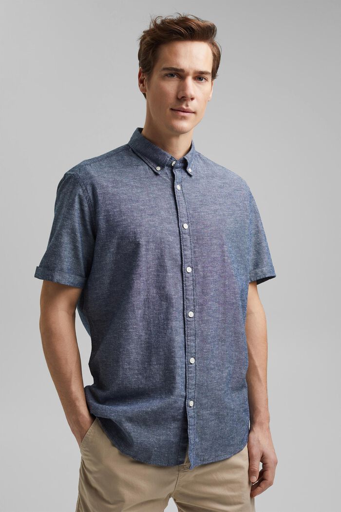 Len / bio bavlna: košile s krátkým rukávem, NAVY, detail image number 0