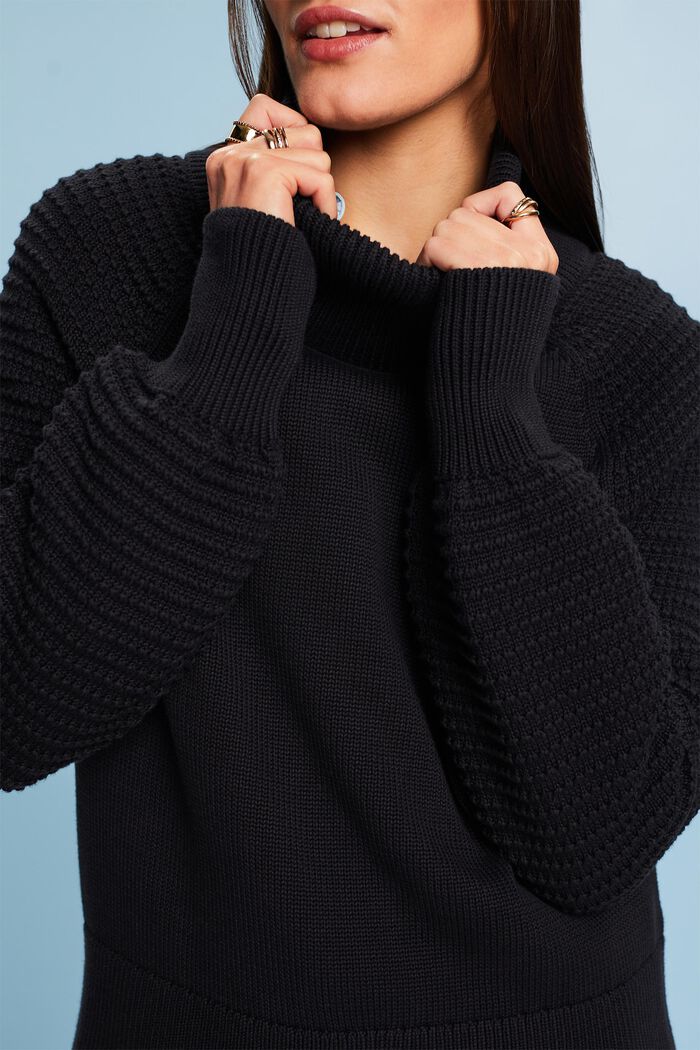 Bavlněný pulovr s nízkým rolákovým límcem, BLACK, detail image number 1