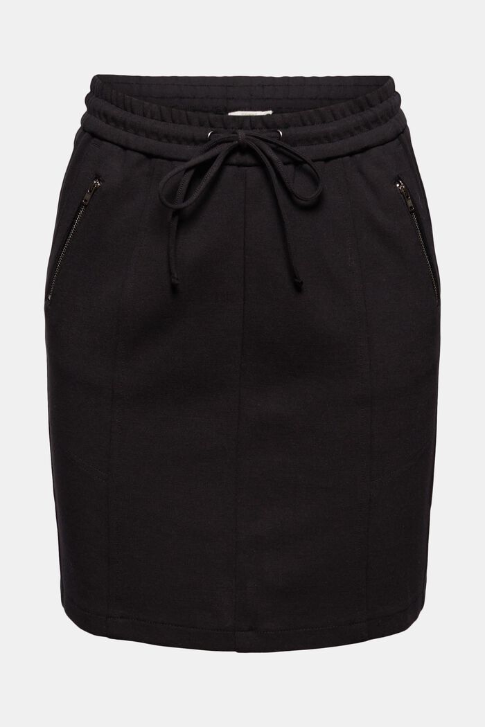 Žerzejová sukně s pasem na gumu a se zipy, BLACK, overview