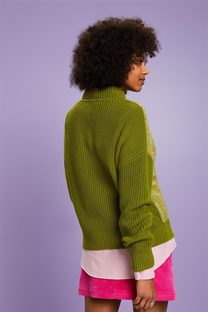 Melírovaný pulovr s krátkým rolákem, LEAF GREEN, detail image number 3