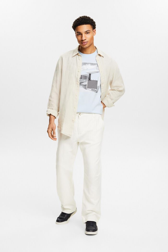 Rovné kalhoty ze směsi lnu a bavlny, OFF WHITE, detail image number 1