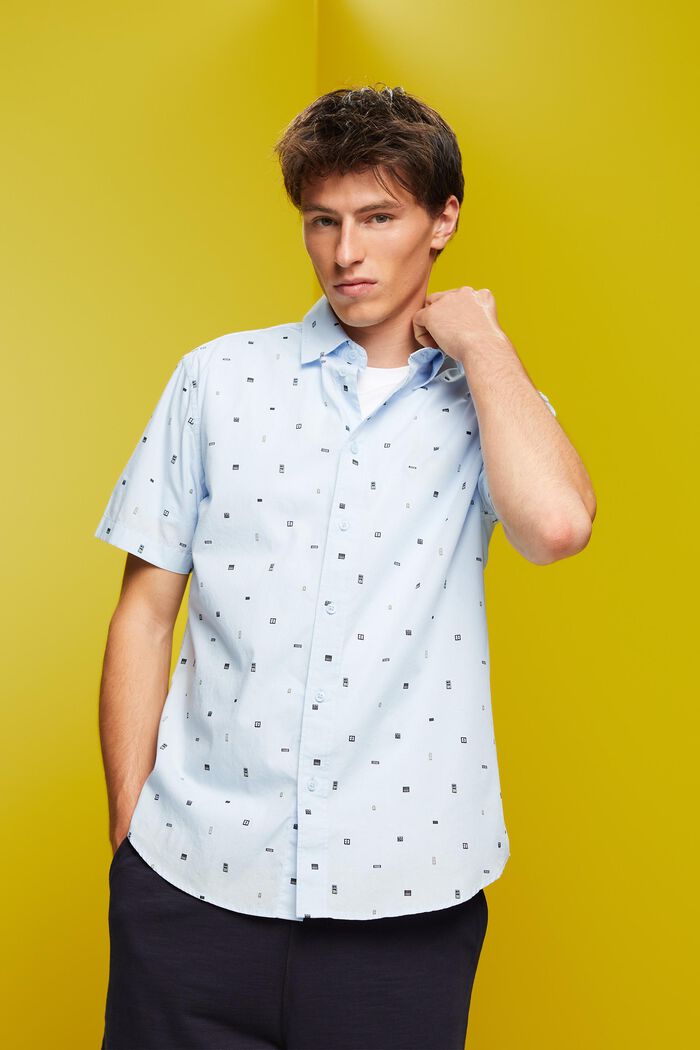 Vzorovaná košile s krátkým rukávem, 100% bavlna, PASTEL BLUE, detail image number 0