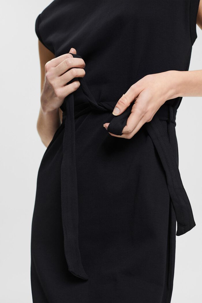 Žerzejové šaty s vázacím páskem, BLACK, detail image number 3