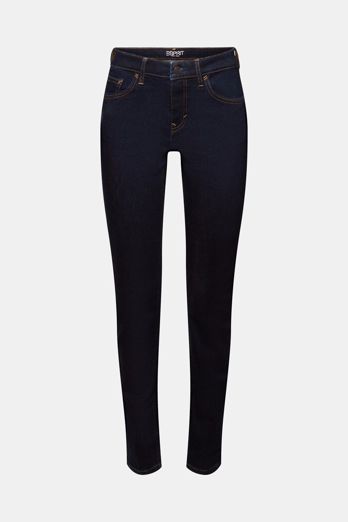 Z recyklovaného materiálu: strečové slim džíny se středně vysokým pasem, BLUE RINSE, detail image number 7