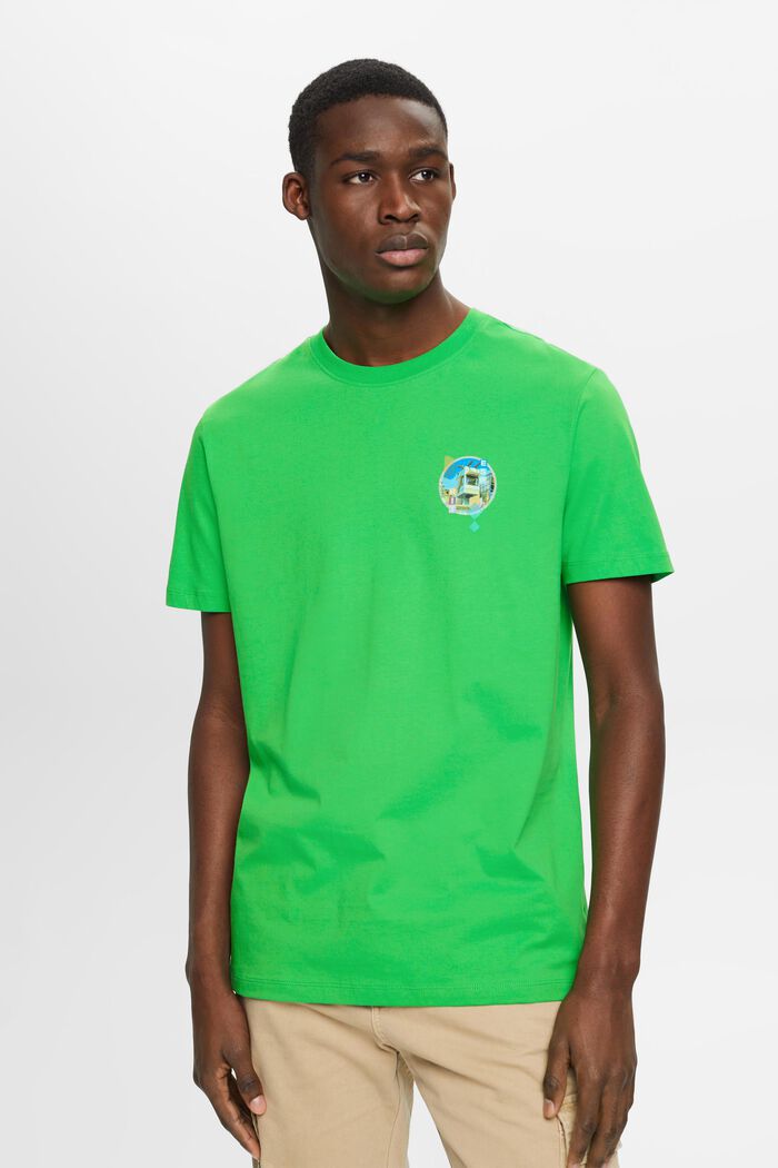 Bavlněné tričko, Slim Fit, malý potisk na hrudi, GREEN, detail image number 0