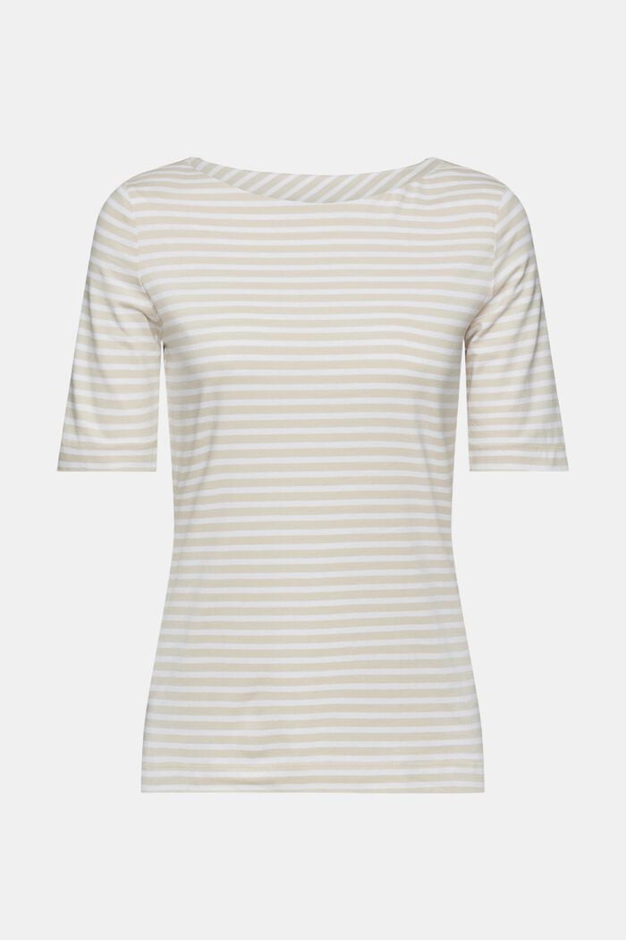 Proužkované bavlněné tričko s lodičkovým výstřihem, LIGHT TAUPE, detail image number 6
