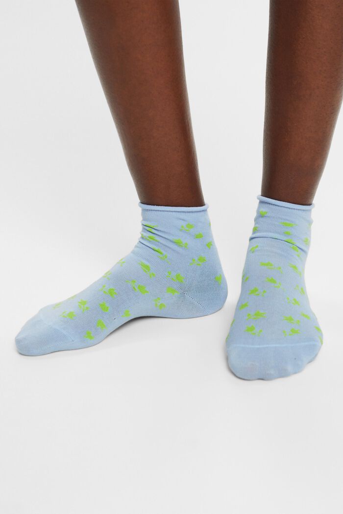 Krátké ponožky s květovaným vzorem, 2 páry v balení, CLOUD, detail image number 1