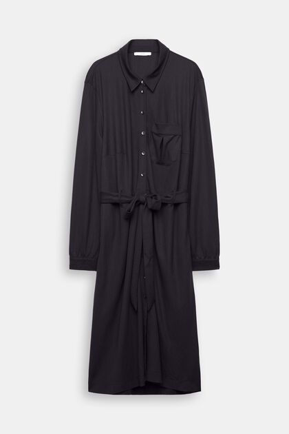CURVY košilové šaty se zavazovacím páskem, BLACK, overview