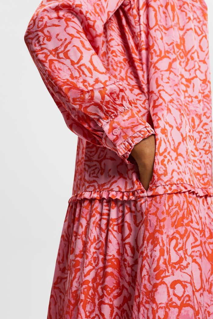 Saténové midi šaty se vzorem a řasením, PINK, detail image number 2