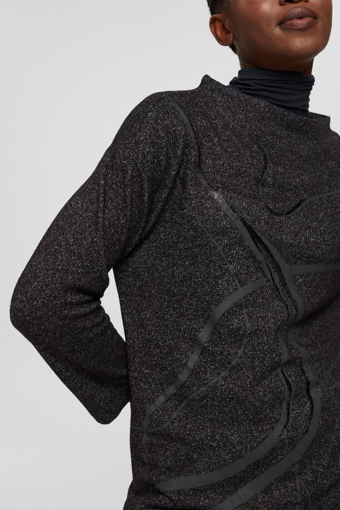 Pletený svetr s potiskem a flitry, BLACK, detail image number 2