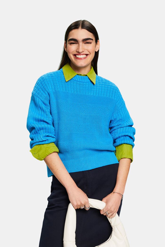 Strukturovaný pulovr s kulatým výstřihem, BLUE, detail image number 4