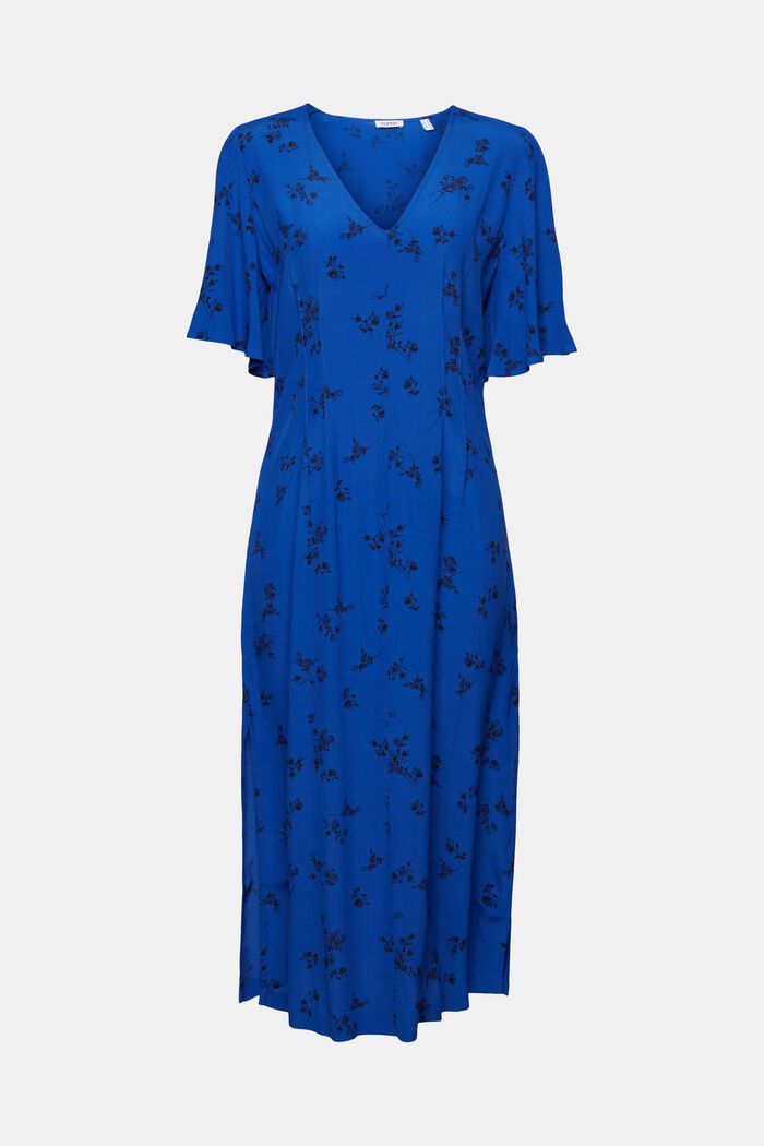 Midi šaty s potiskem a špičatým výstřihem, BRIGHT BLUE, detail image number 7