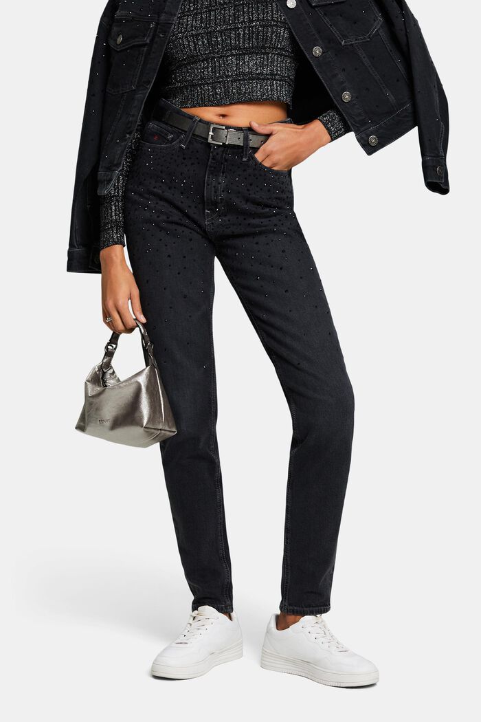 Retro klasické džíny s vysokým pasem, BLACK DARK WASHED, detail image number 0