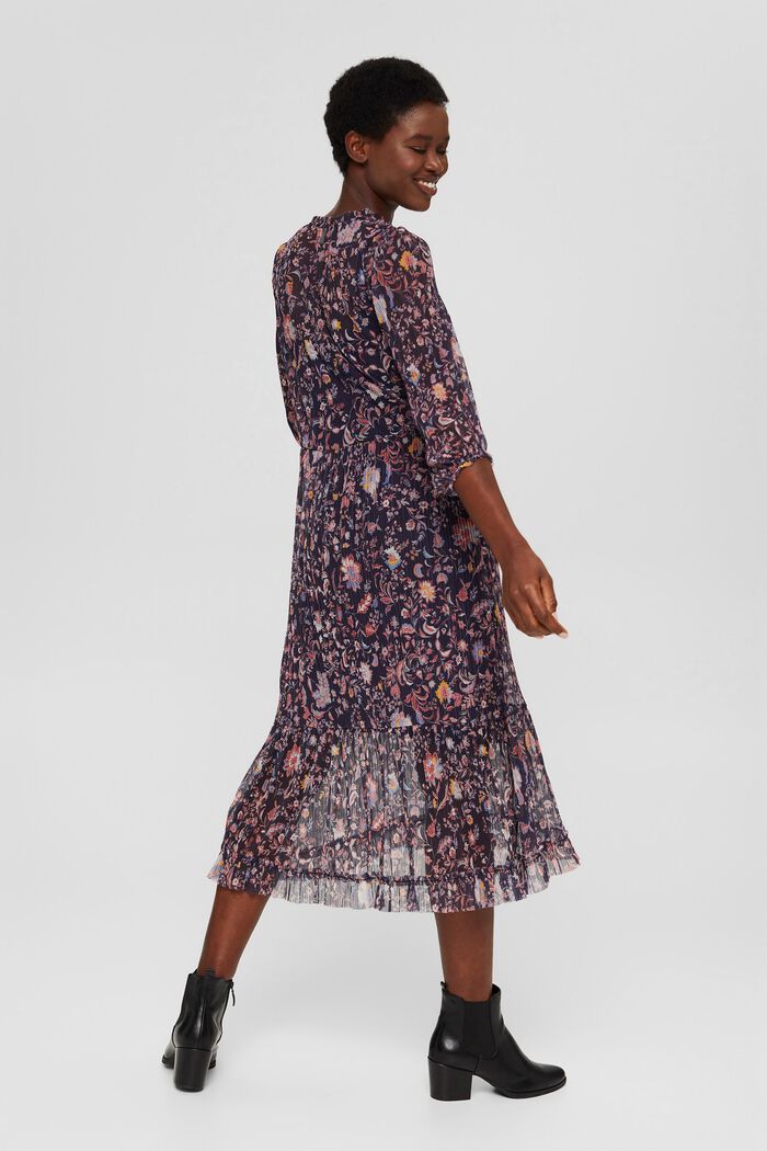 Plisované síťované šaty s květovaným potiskem, NAVY, detail image number 2