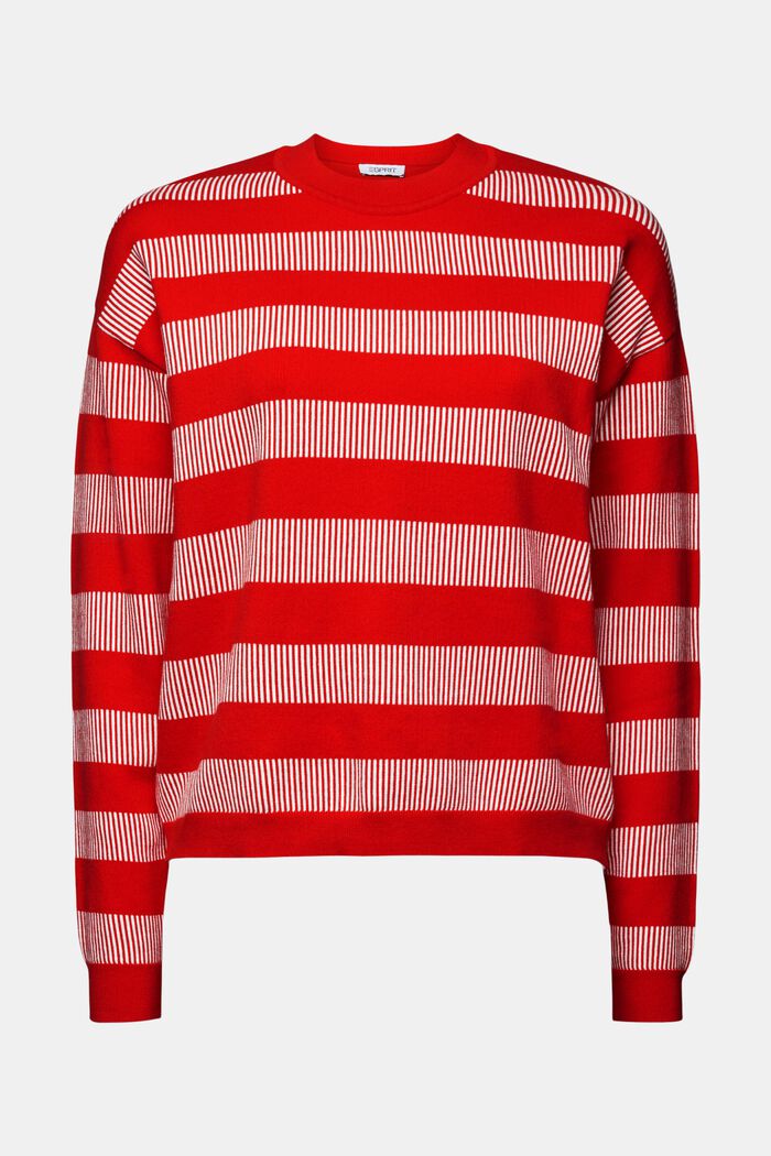 Pruhovaný žakárový pulovr s kulatým výstřihem, RED, detail image number 6