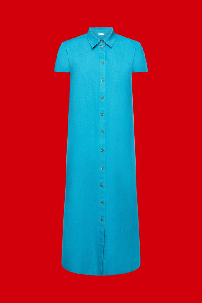 Košilové šaty se lnem, TEAL BLUE, detail image number 8