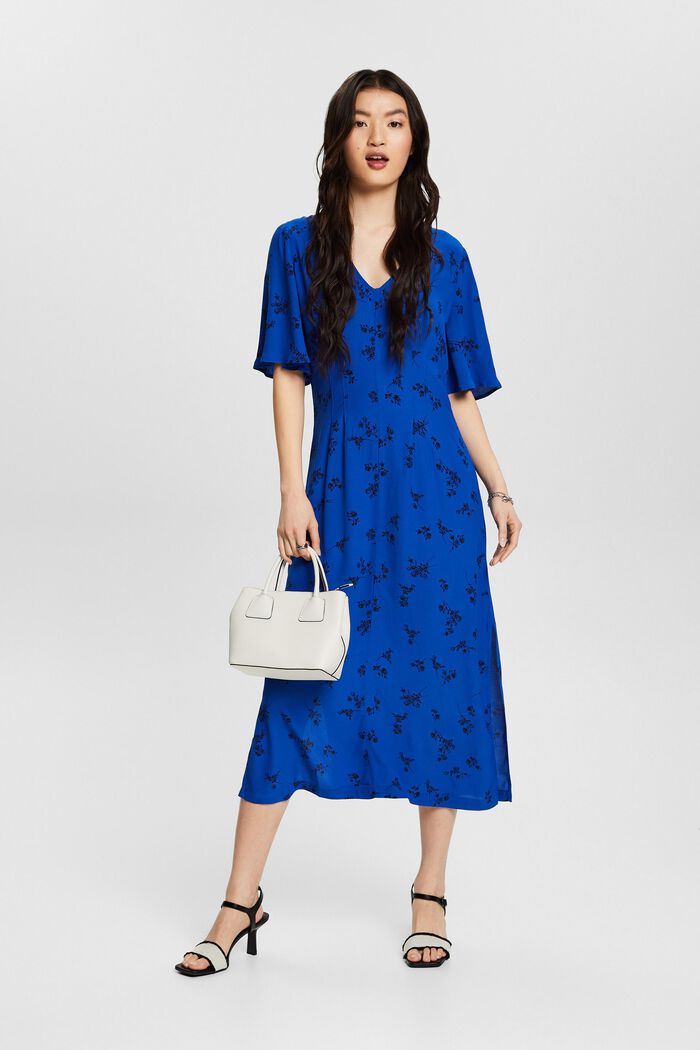 Midi šaty s potiskem a špičatým výstřihem, BRIGHT BLUE, detail image number 1