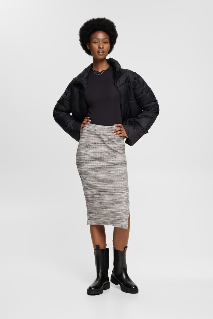 Vzorovaná žebrová midi sukně, BLACK, detail image number 1