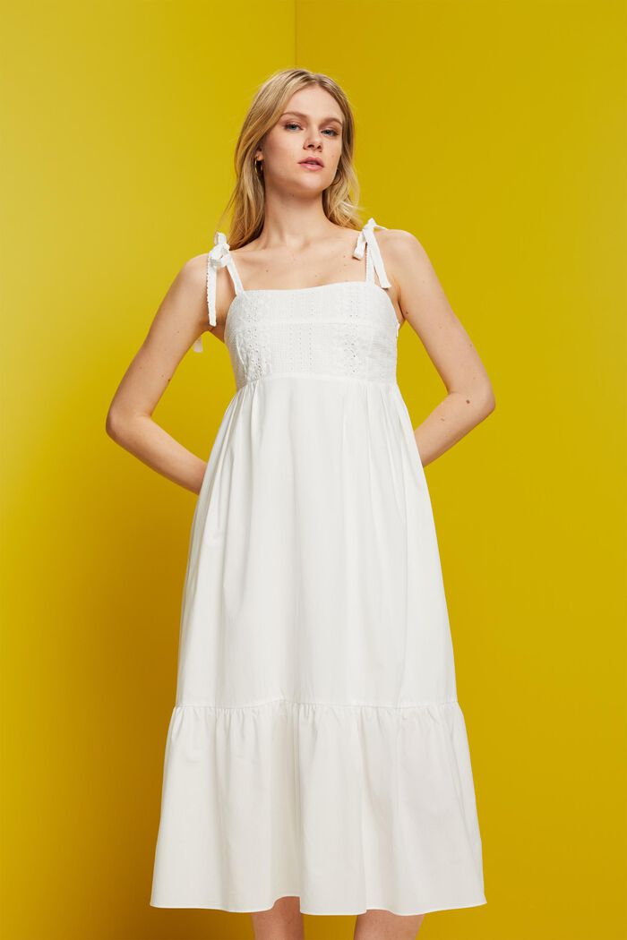 Midi šaty s vyšíváním, LENZING™ ECOVERO™, WHITE, detail image number 0