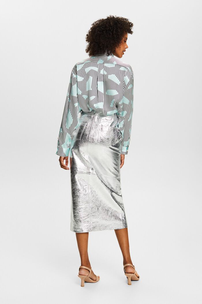 Metalická kožená sukně s povrchovou úpravou, SILVER, detail image number 2