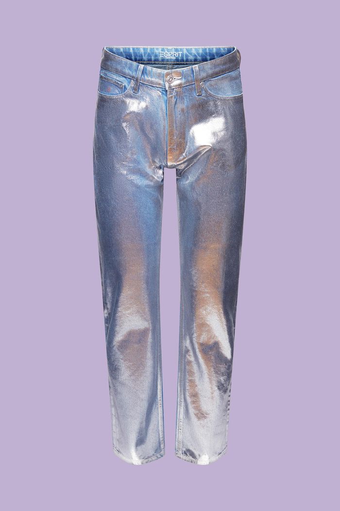 Džíny s rovnými nohavicemi a metalickým povrchem, GREY RINSE, detail image number 6