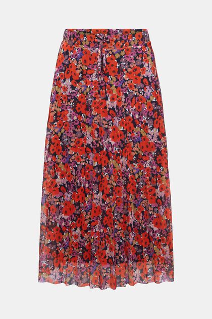 Skládaná midi sukně ze síťoviny s květovaným vzorem
