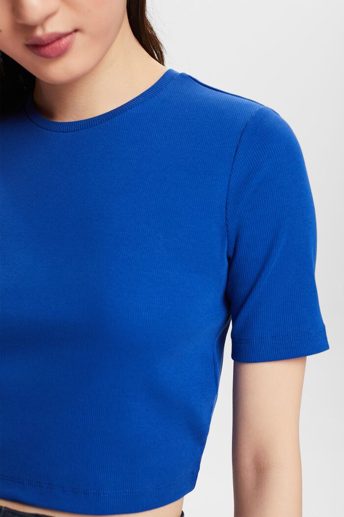 Zkrácené žebrové tričko z bavlny, BRIGHT BLUE, detail image number 3