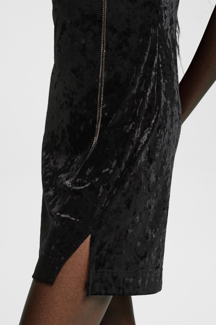 Sametové šaty na jedno rameno s řetízkovým páskem, BLACK, detail image number 4
