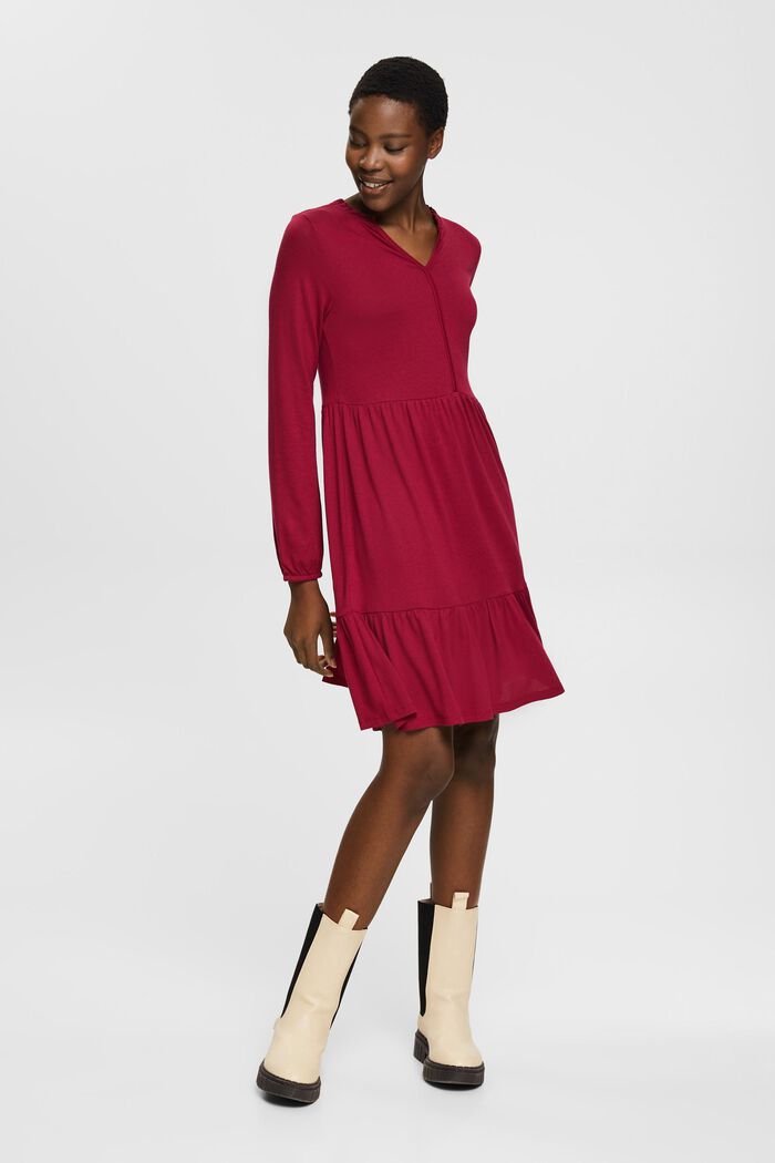 Mini šaty, stupňovité volány, LENZING™ ECOVERO™, CHERRY RED, detail image number 4