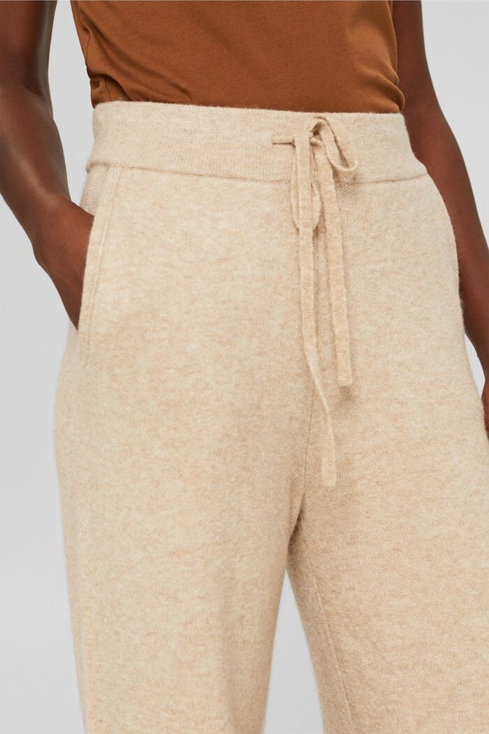 S vlnou: pletené kalhoty s širokými nohavicemi, SAND, detail image number 2