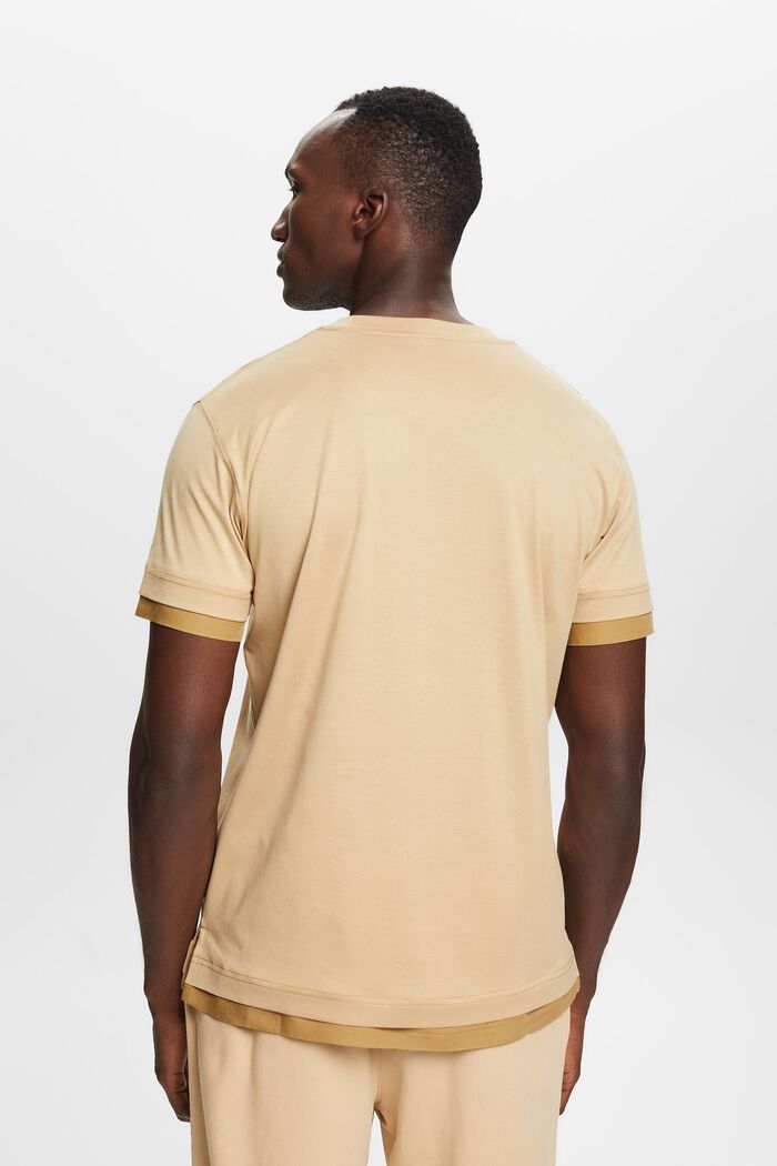 Tričko s kulatým výstřihem ke krku, s vrstveným vzhledem, 100% bavlna, SAND, detail image number 3