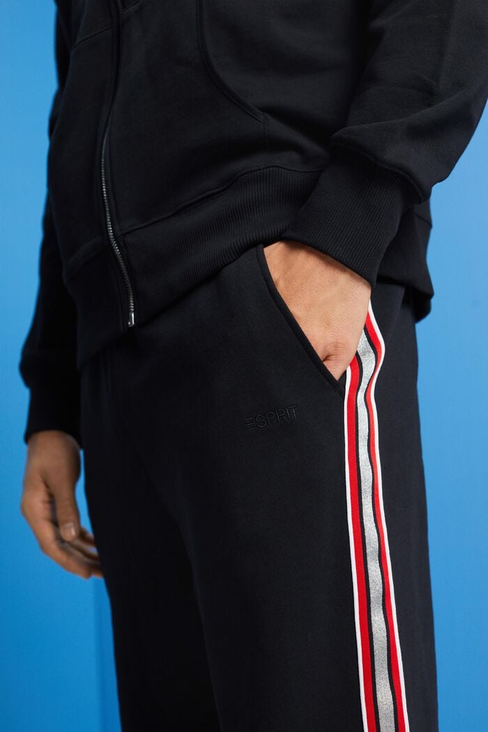 Bavlněné teplákové kalhoty s pruhy, BLACK, detail image number 2