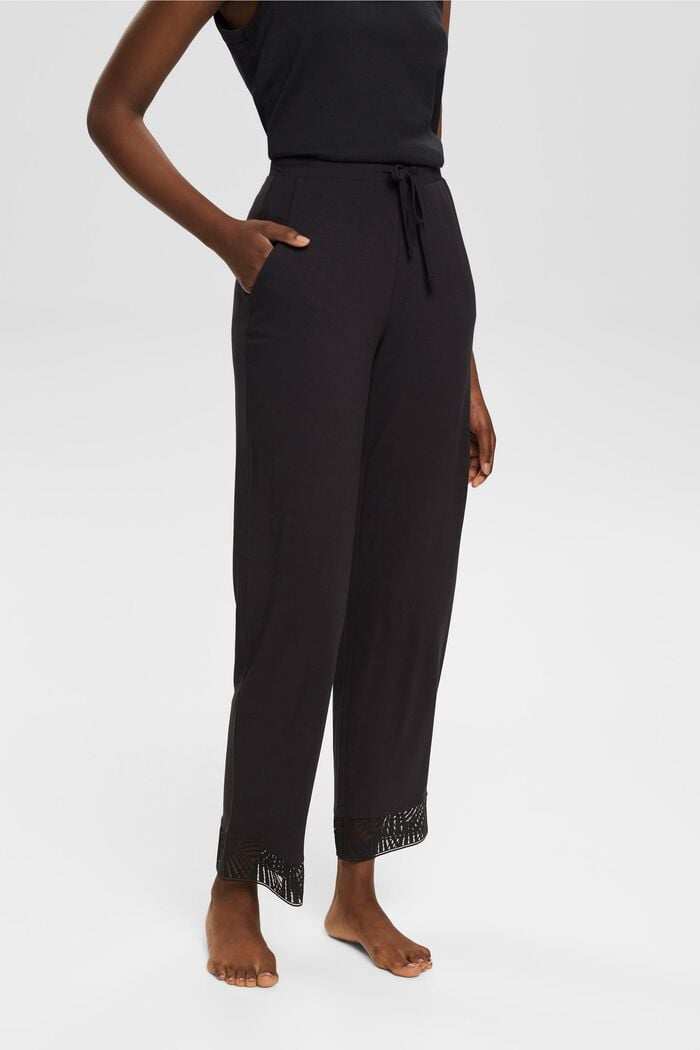 Pyžamové kalhoty s krajkou, LENZING™ ECOVERO™, BLACK, detail image number 0
