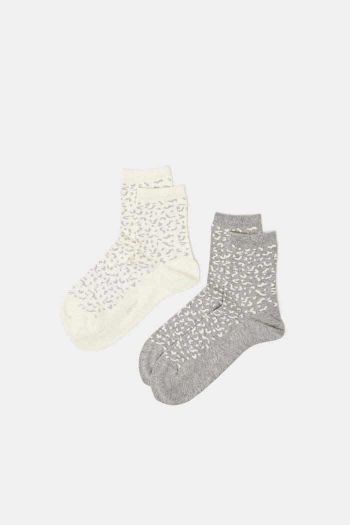 Bavlněné ponožky s potiskem, 2 páry v balení, CREME/GREY, detail image number 0