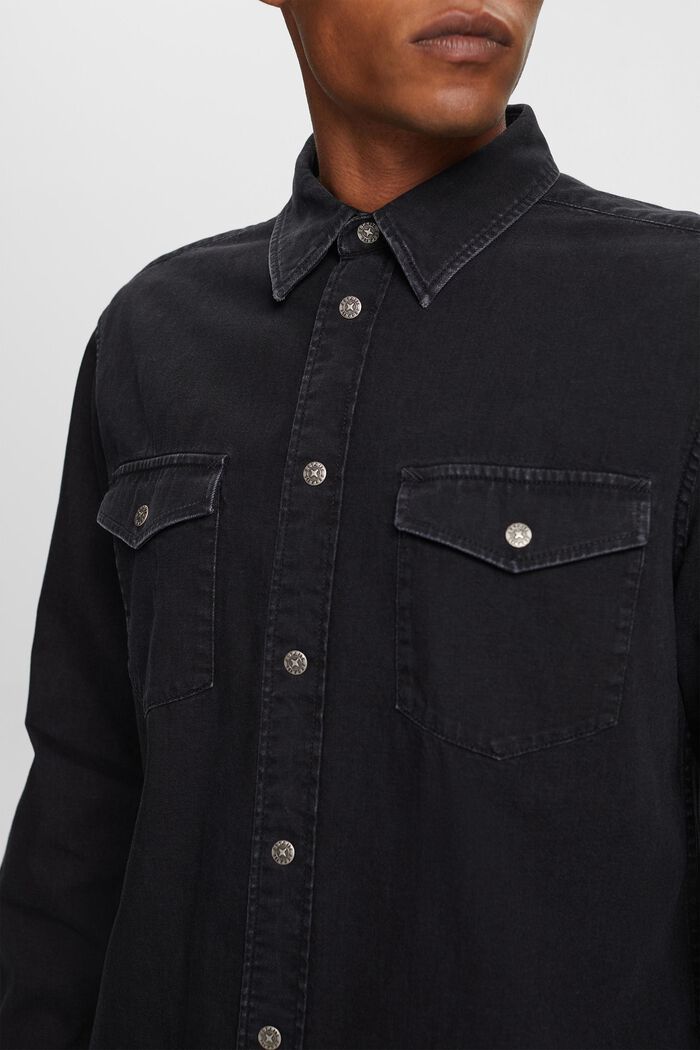 Denimová košile, 100% bavlna, BLACK DARK WASHED, detail image number 2