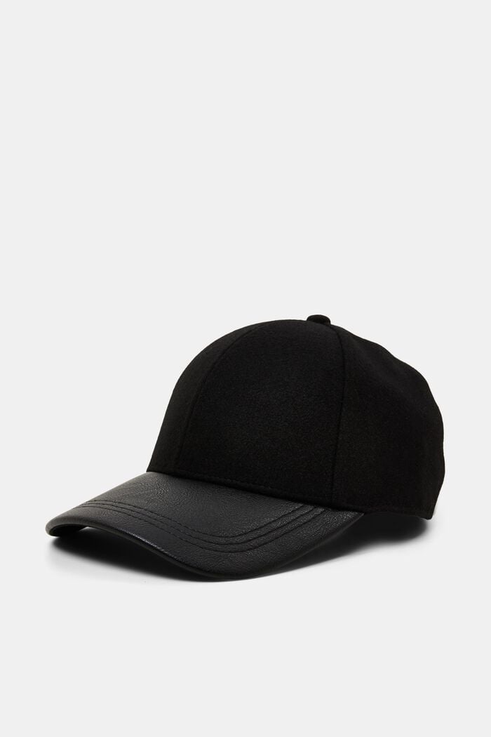 Plstěná baseballová čepice s kšiltem z imitace usně, BLACK, overview