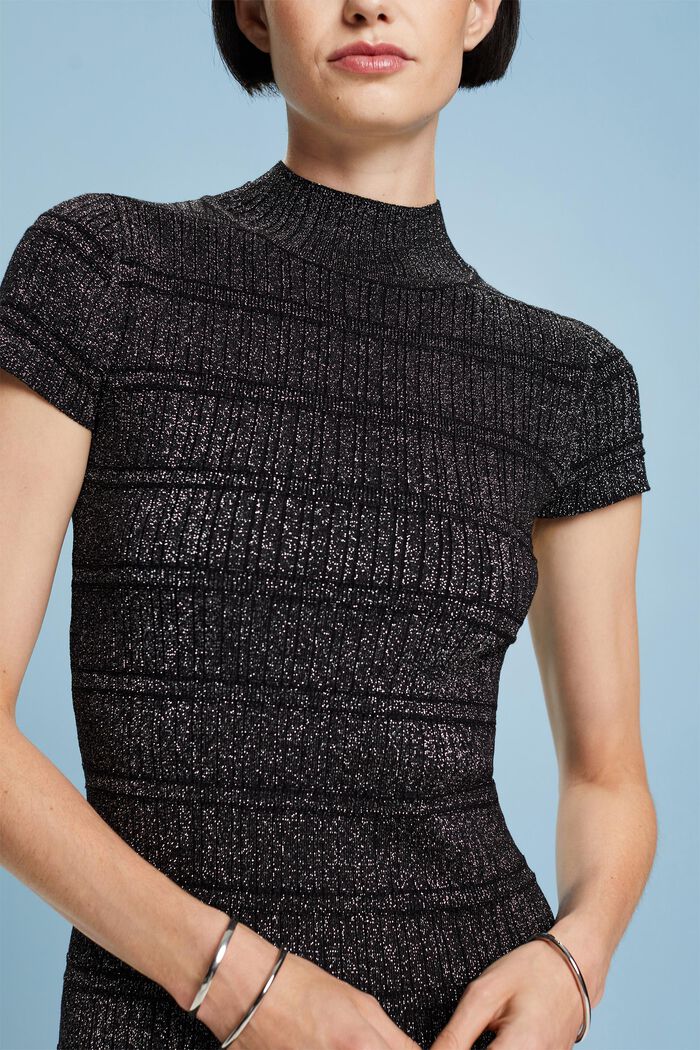 Mini šaty z lamé pleteniny, BLACK, detail image number 4