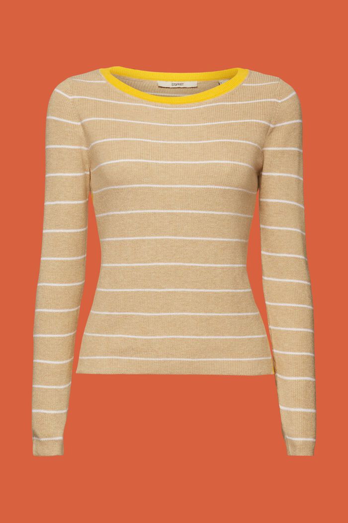 Pruhovaný pletený pulovr z bavlny, SAND, detail image number 5