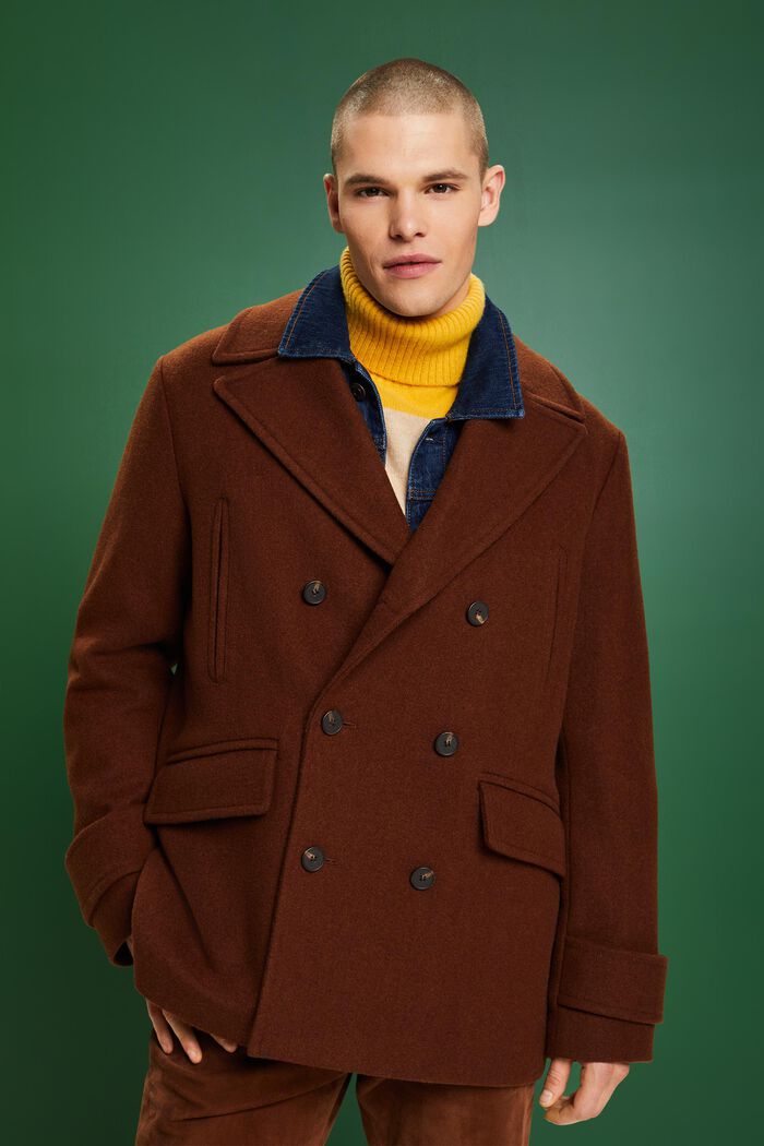 Dvouřadý kratší kabát z vlněné směsi, BARK, detail image number 1
