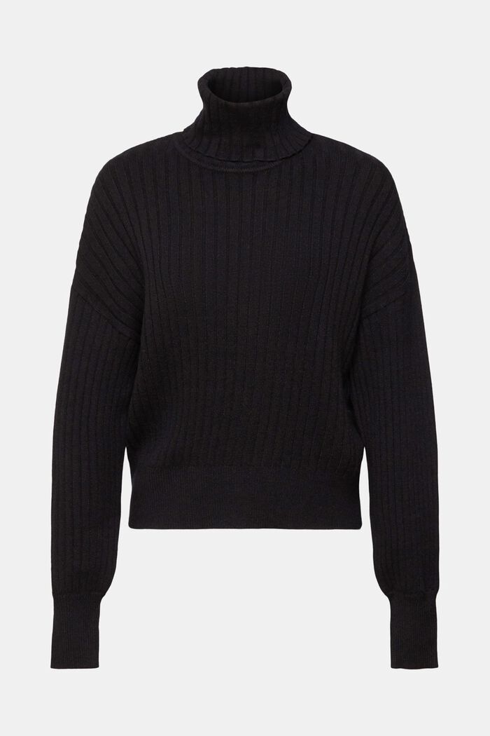 Žebrovaný svetr s vysokým přiléhavým límcem, BLACK, detail image number 5